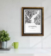 Kişiye Özel İstanbul Haritası Tasarımlı Doğal Masif Ahşap Çerçeveli Tablo 45x65cm-1