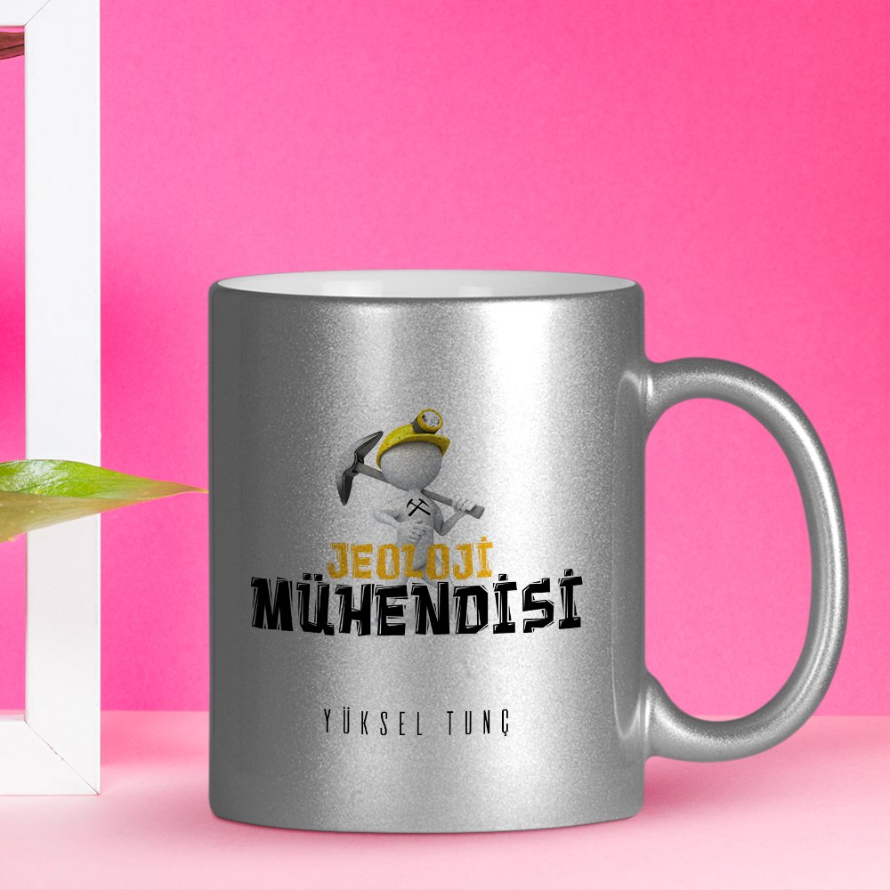 Kişiye Özel Mesleki Jeoloji Mühendisi Gümüş Yaldızlı Kupa Bardak - 1