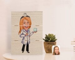 Kişiye Özel Kadın Diş Hekimi Karikatürlü Otantik Masaüstü Ahşap Palet Çerçeve-1