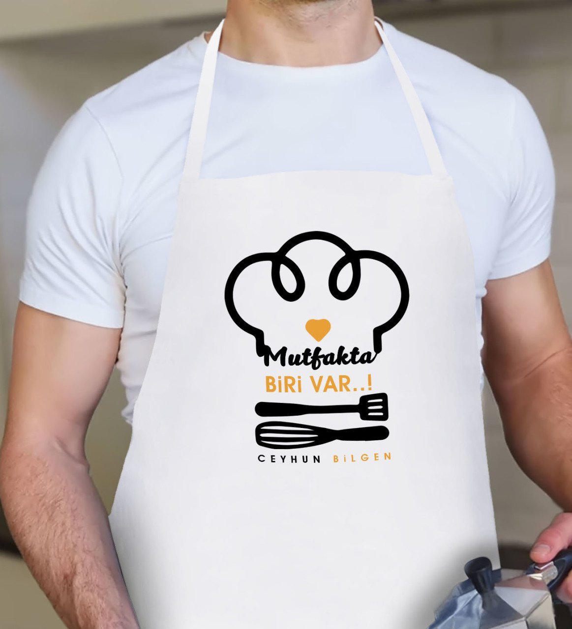 Kişiye Özel Mutfakta Biri Var Erkek Beyaz Mutfak Önlüğü - 4
