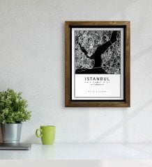 Kişiye Özel İstanbul Haritası Tasarımlı Doğal Masif Ahşap Çerçeveli Tablo 45x65cm-2