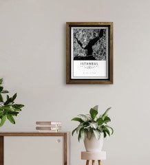 Kişiye Özel İstanbul Haritası Tasarımlı Doğal Masif Ahşap Çerçeveli Tablo 45x65cm-2