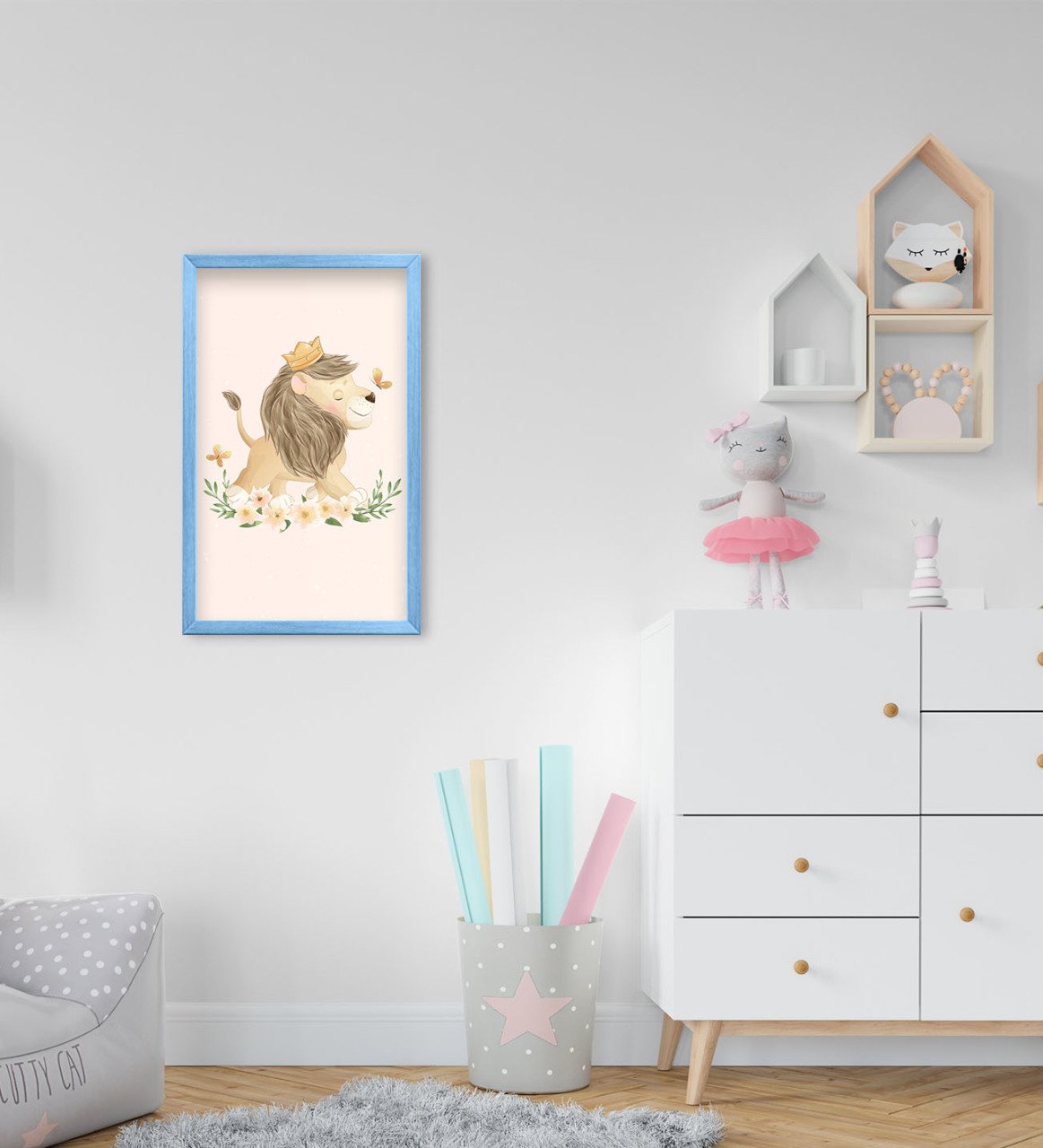 BK Home Sevimli Aslan Tasarımlı Dekoratif Mavi Ahşap Çerçeveli Çocuk Odası Tablo-4