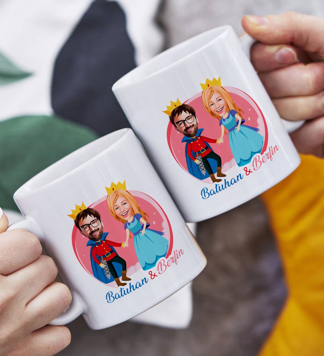 BK Gift Kişiye Özel Kral ve Kraliçe Karikatürlü 2’li Beyaz Kupa Bardak-2, Sevgililer Günü Hediyesi, Sevgiliye Hediye, Ev Hediyesi