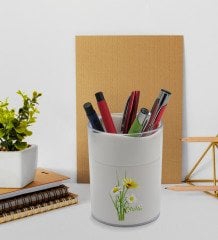 BK Gift Kişiye Özel Papatya Temalı Beyaz Akrilik Kalemlik - Model 11