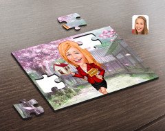 Kişiye Özel Kadın Emlakçı Karikatürlü Ahşap Puzzle-2