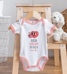 BK Kids Kişiye Özel Benim Halam Bir Başka Tasarımlı Pembe Bebek Body Zıbın ve Mama Önlüğü Hediye Seti
