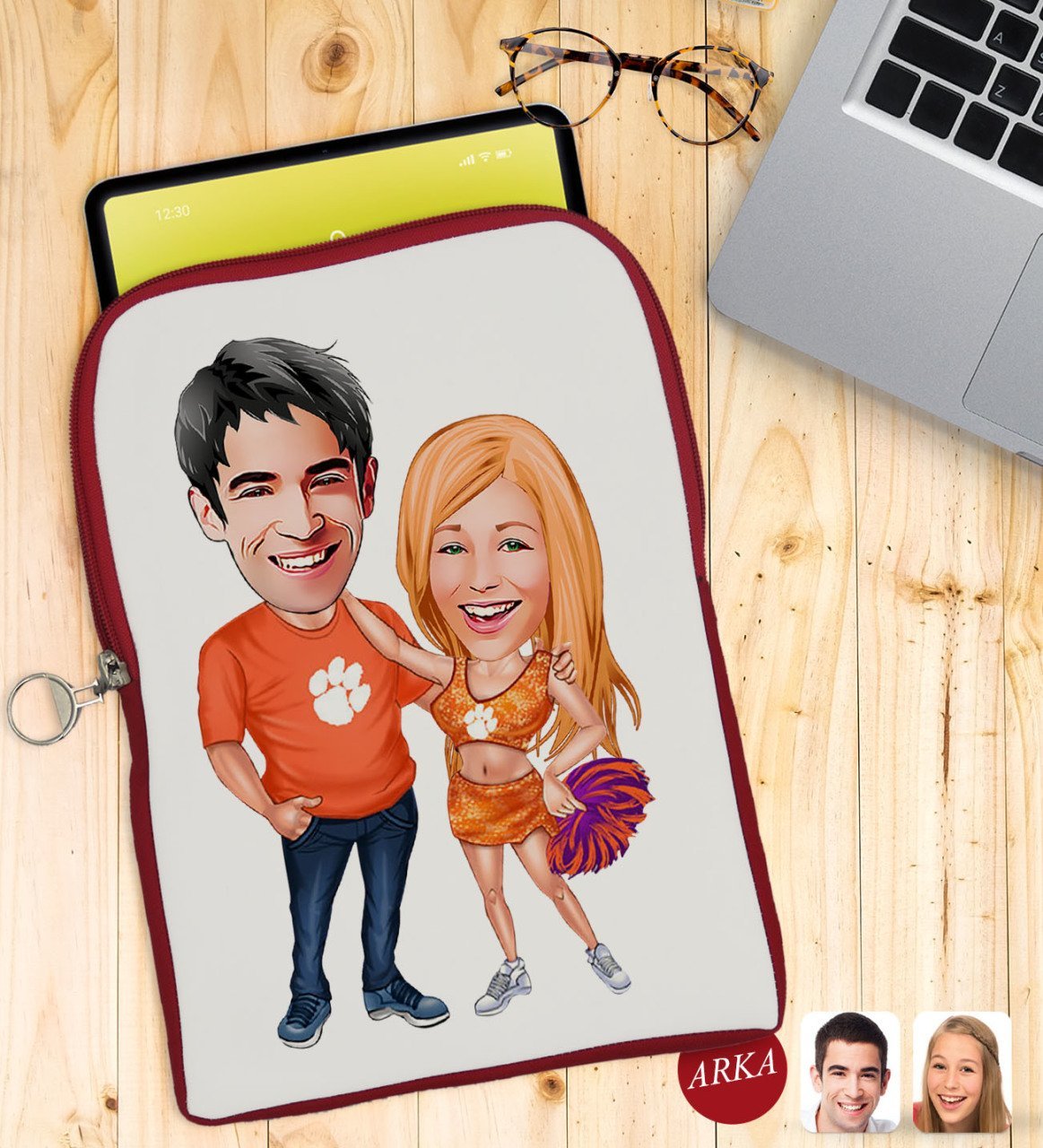 Kişiye Özel Sevgililer Karikatürlü Taşınabilir Koruyucu Tablet Kılıfı & Organizer Çanta - Kırmızı-54