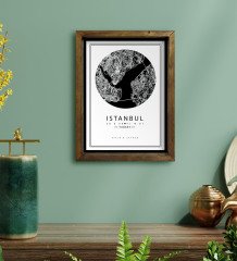 Kişiye Özel İstanbul Haritası Tasarımlı Doğal Masif Ahşap Çerçeveli Tablo 45x65cm-3
