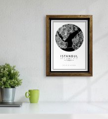 Kişiye Özel İstanbul Haritası Tasarımlı Doğal Masif Ahşap Çerçeveli Tablo 45x65cm-3