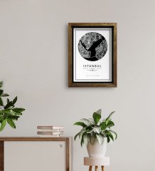 Kişiye Özel İstanbul Haritası Tasarımlı Doğal Masif Ahşap Çerçeveli Tablo 45x65cm-3