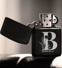 Kişiye Özel B Harfli Benzinli Siyah Metal Çakmak (Model 1)