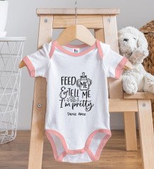 BK Kids Kişiye Özel I'm Pretty Tasarımlı Pembe Bebek Body Zıbın ve Mama Önlüğü Hediye Seti