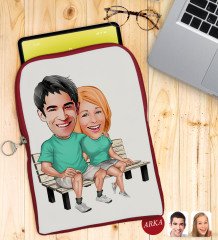 Kişiye Özel Sevgililer Karikatürlü Taşınabilir Koruyucu Tablet Kılıfı & Organizer Çanta - Kırmızı-55