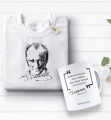 BK Gift Kişiye Özel Öğretmenler Günü Tasarımlı Kupa Bardak ve Atatürk Baskılı Tişört Hediye Seti- 2-15, Öğretmene Hediye, Öğretmenler Günü, 100. Yıl Hediyesi