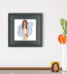 Kişiye Özel Kız Çocuk Karikatürlü Ahşap Çerçeveli Taş Duvar Dekoru-7