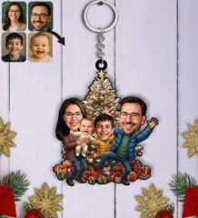 BK Gift Kişiye Özel Aile Yılbaşı Karikatürlü Ahşap Anahtarlık -10, Yeni Yıl Hediyesi, Yılbaşı Hediyesi