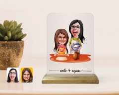 Kişiye Özel Anne Kız Karikatürlü Ahşap Standlı Çerçeve-2
