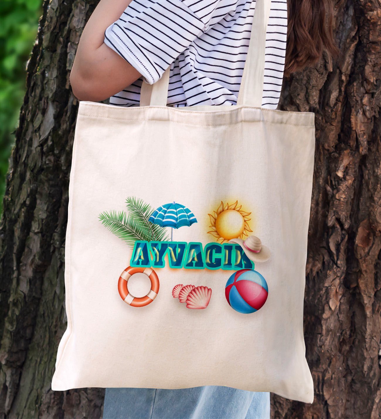 BK Gift Ayvacık Temalı Kanvas Bez Plaj Çantası Baskılı Omuz Çantası, Alışveriş Çantası, Arkadaşa Hediye