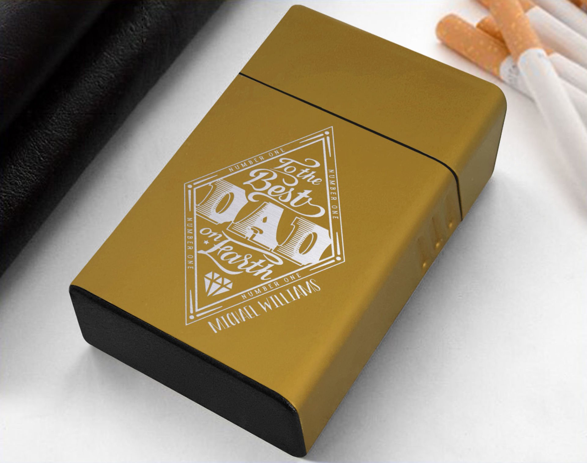 BK Gift Kişiye Özel İsimli Babalar Günü Tasarımlı Sarı Metal Sigara Tabakası ,Babalar Günü Hediyesi , Babaya Hediye , Sigara Tabakası-3