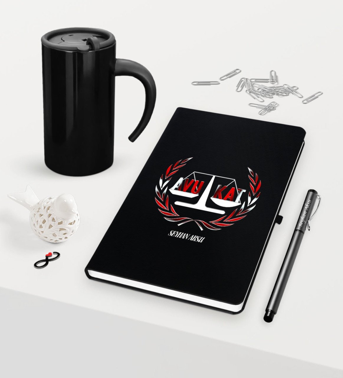Kişiye Özel Avukat Temalı Siyah Defter Kalem ve Termos Mug Seti  - 2