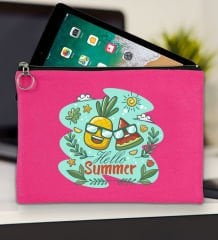 BK Gİft Yaz Temalı Fuşya Tablet Çantası 30x21cm, Ipad Çantası, Baskılı Tablet Kılıfı