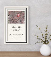 Kişiye Özel Renkli İstanbul Haritası Tasarımlı Dekoratif Ahşap Beyaz Çerçeveli Tablo-1