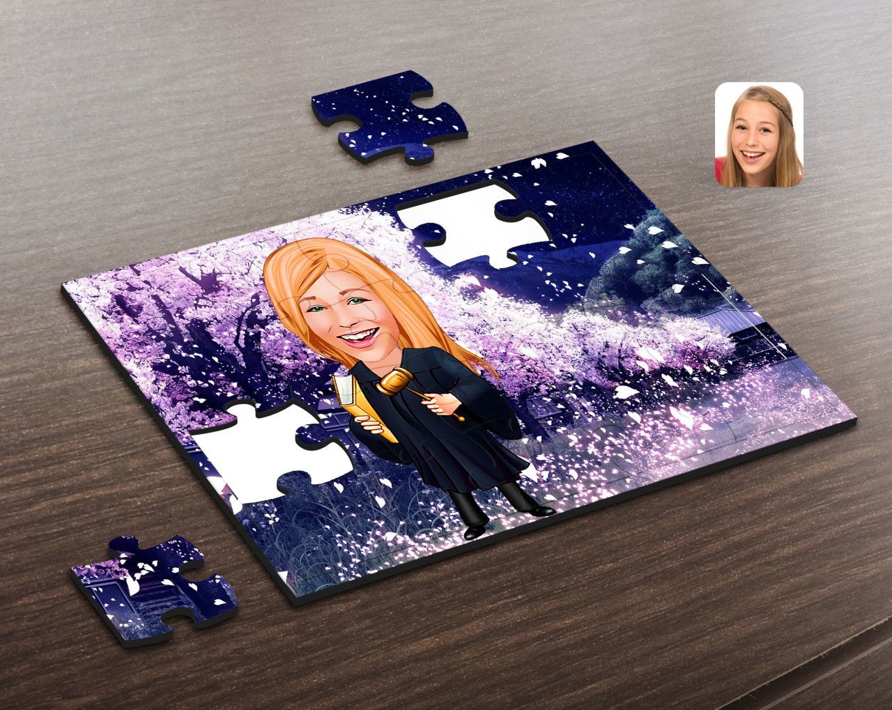 Kişiye Özel Kadın Hakim Karikatürlü Ahşap Puzzle
