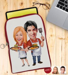 Kişiye Özel Sevgililer Karikatürlü Taşınabilir Koruyucu Tablet Kılıfı & Organizer Çanta - Kırmızı-57