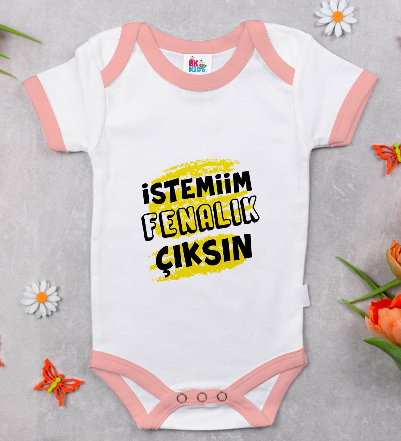 BK Kids İstemiim Fenalık Çıksın Tasarımlı Pembe Bebek Body Zıbın-1
