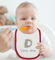 BK Kids Kişiye Özel Harfli Kırmızı Bebek Mama Önlüğü