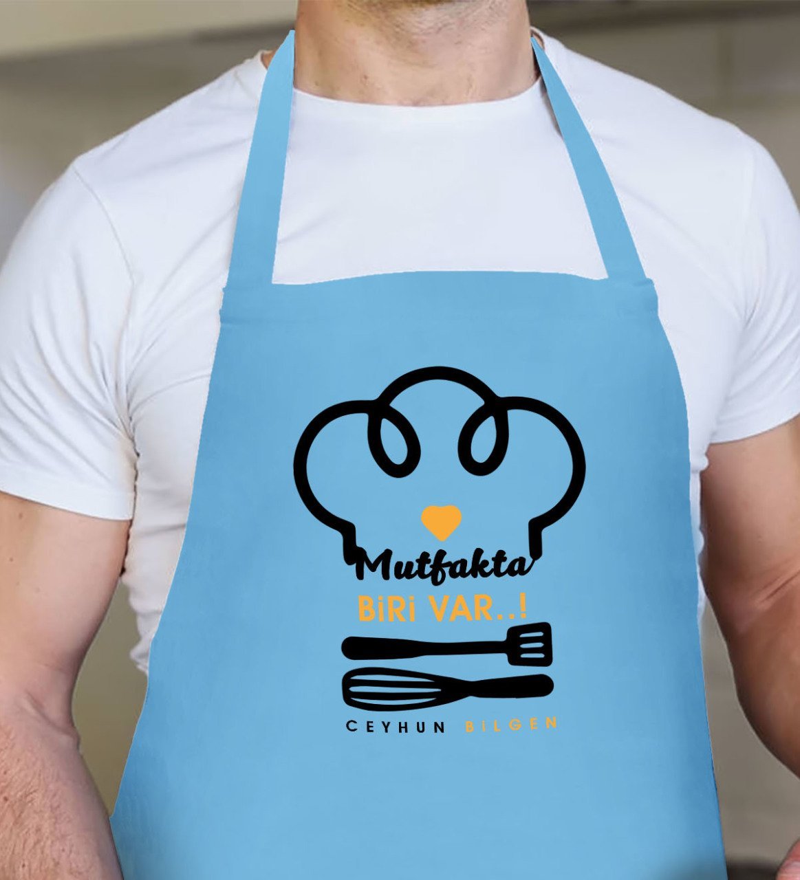 Kişiye Özel Mutfakta Biri Var Mavi Erkek Mutfak Önlüğü - 4