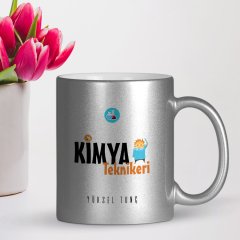 Kişiye Özel Mesleki Kimya Teknikeri Gümüş Yaldızlı Kupa Bardak