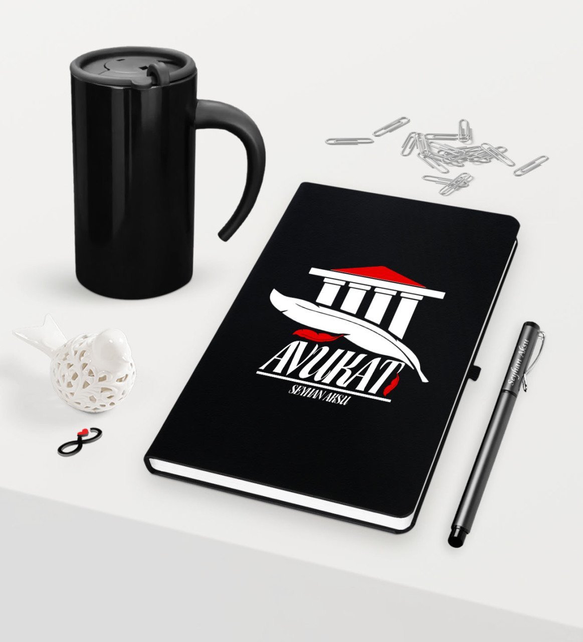 Kişiye Özel Avukat Temalı Siyah Defter Kalem ve Termos Mug Seti  - 3