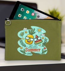 BK Gİft Yaz Temalı Yeşil Tablet Çantası 30x21cm, Ipad Çantası, Baskılı Tablet Kılıfı
