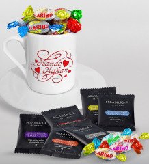 Kişiye Özel Sevgililer Günü Türk Kahvesi Fincanı Selamlique Karışık Türk Kahvesi ve Haribo Şeker Hediye Seti-5