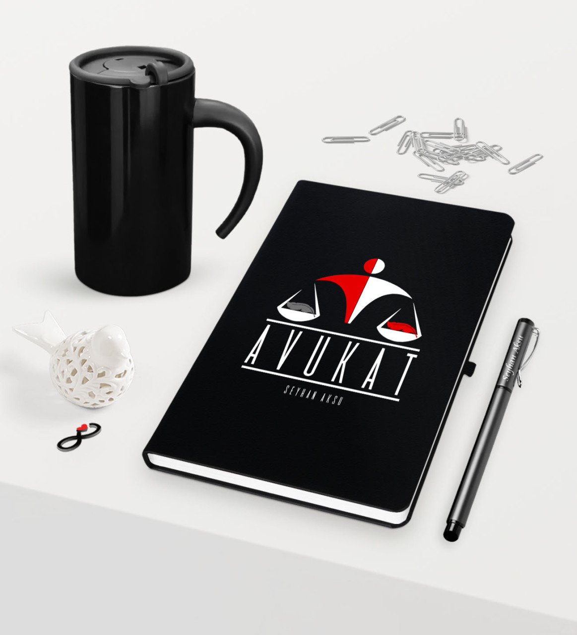 Kişiye Özel Avukat Temalı Siyah Defter Kalem ve Termos Mug Seti  - 4