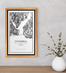Kişiye Özel İstanbul Haritası Tasarımlı Dekoratif Retro Ahşap Çerçeveli Tablo-1