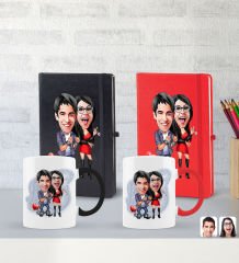 BK Gift Kişiye Özel Sevgililer Karikatürlü 2’li Defter Kupa Hediye Seti, Sevgiliye Hediye, Sevgililer Günü Hediyesi-4
