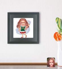 Kişiye Özel Kız Çocuk Karikatürlü Ahşap Çerçeveli Taş Duvar Dekoru-18