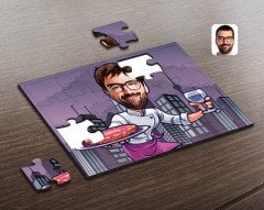 Kişiye Özel Erkek Garson Karikatürlü Ahşap Puzzle-1