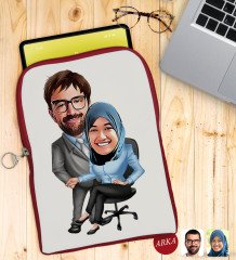 Kişiye Özel Sevgililer Karikatürlü Taşınabilir Koruyucu Tablet Kılıfı & Organizer Çanta - Kırmızı-59
