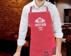 BK Gift Kişiye Özel İsimli Tarihli Bar Tasarımlı Profesyonel Kırmızı Mutfak Önlüğü, Aşçı Önlüğü, Şef Önlüğü, Arkadaşa Hediye-2