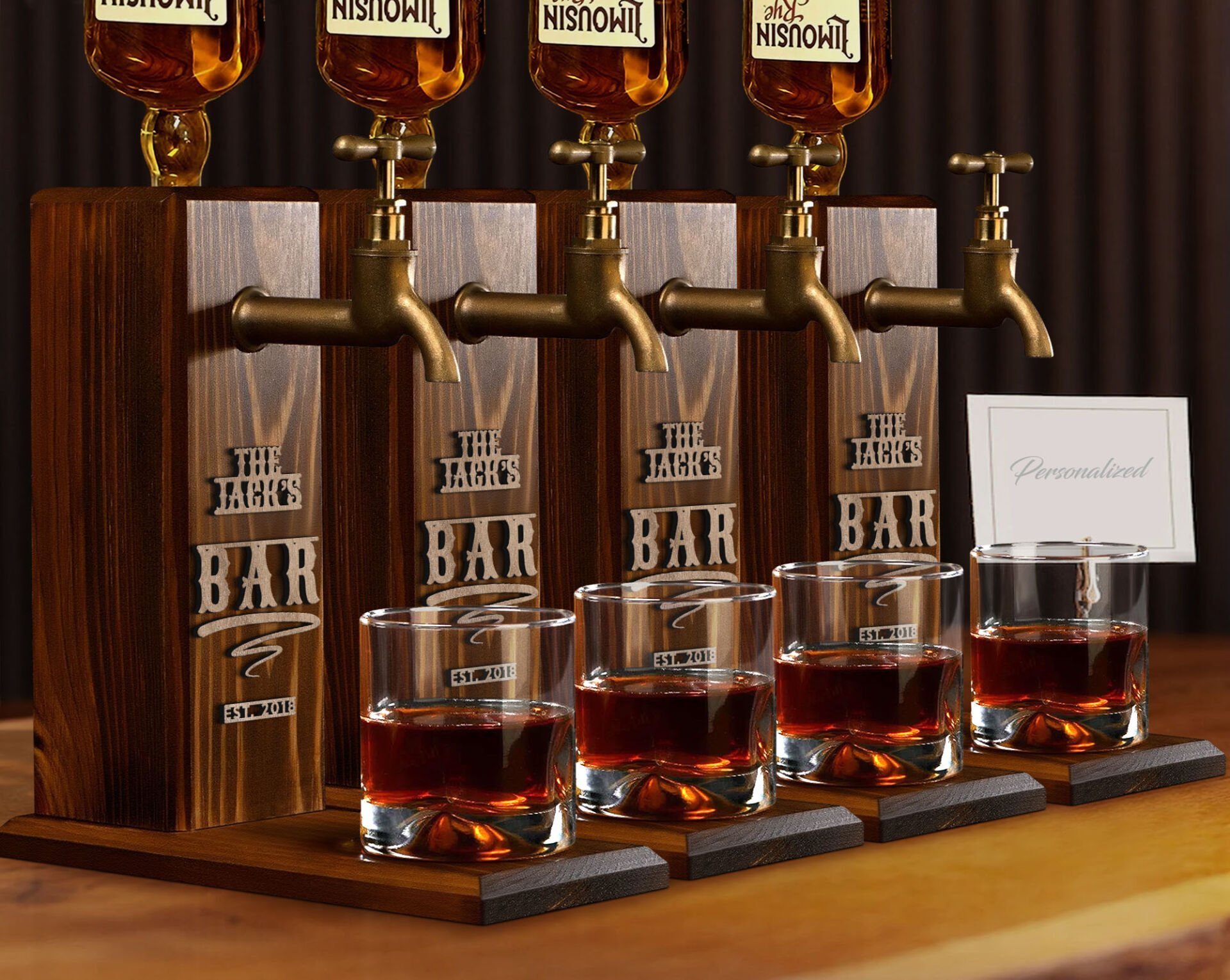 BK Gift Bar & Pub & Meyhanelere Özel Kabartma İsimli 4 Adet Musluklu Doğal Ahşap İçki Standı-3