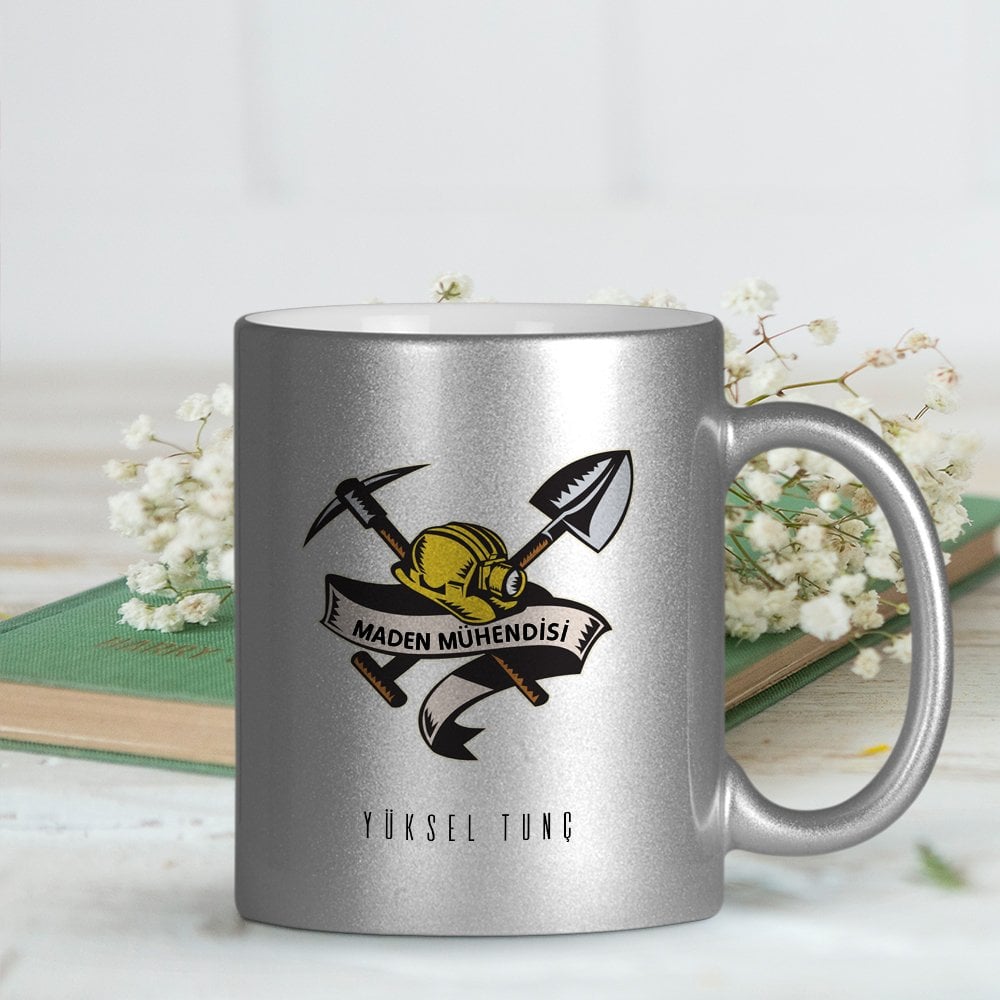 Kişiye Özel Mesleki Maden Mühendisi Gümüş Yaldızlı Kupa Bardak