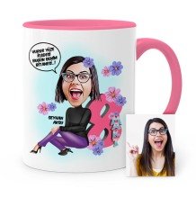 Kişiye Özel Kadınlar Günü Temalı Karikatür Pembe Kupa Bardak - 2