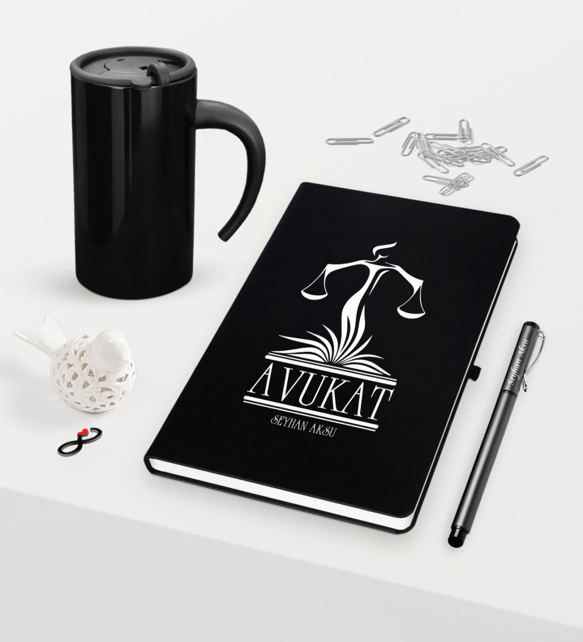 Kişiye Özel Avukat Temalı Siyah Defter Kalem ve Termos Mug Seti  - 5