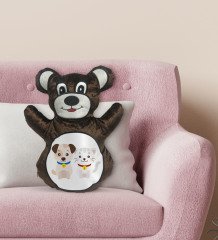 BK Gift Sevimli Kedi ve Köpek Tasarımlı Kahverengi Ayıcık Yastık-1