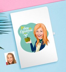 Kişiye Özel Bayan Sınıf Öğretmeni Karikatürlü Beyaz Defter-1