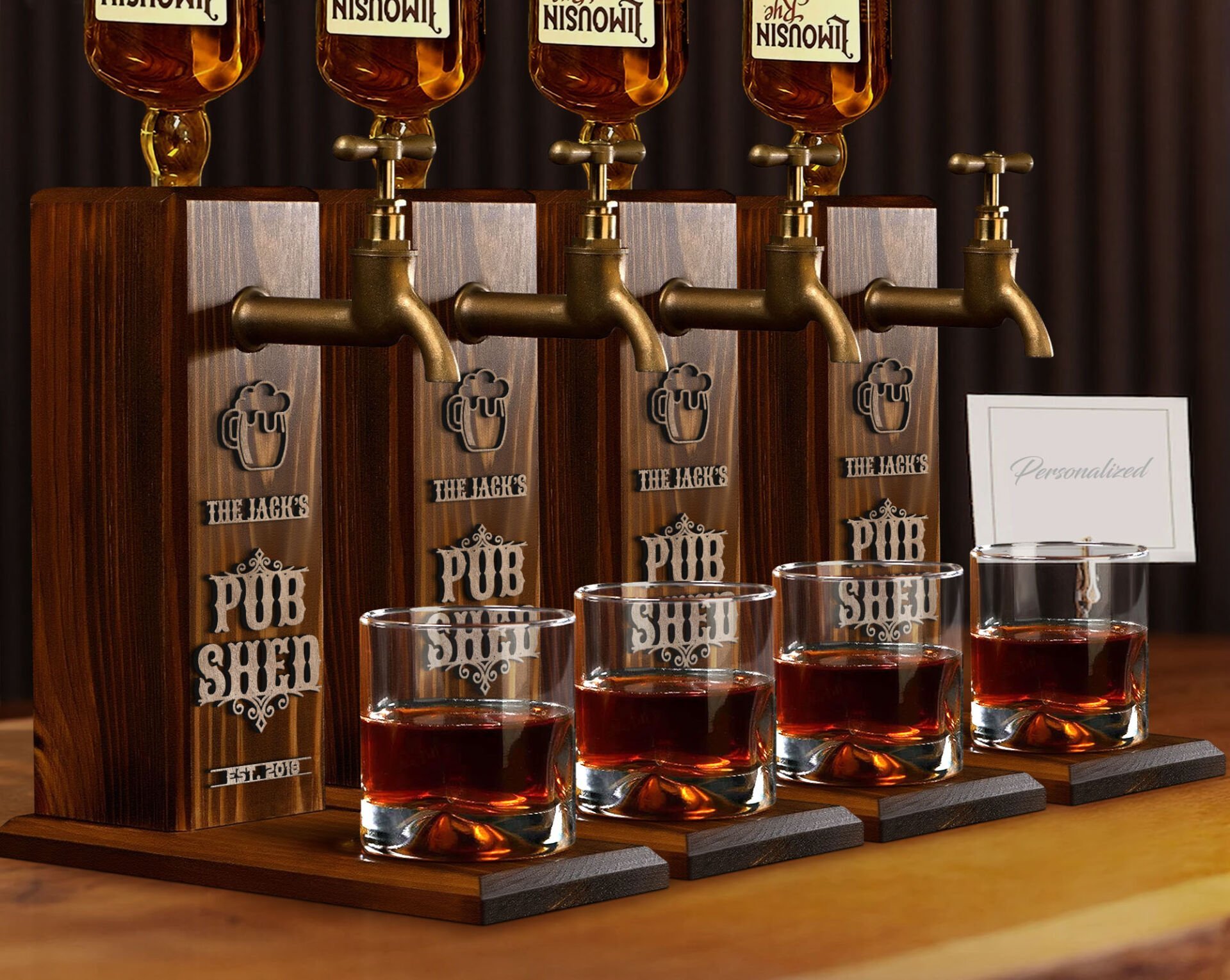 BK Gift Bar & Pub & Meyhanelere Özel Kabartma İsimli 4 Adet Musluklu Doğal Ahşap İçki Standı-4